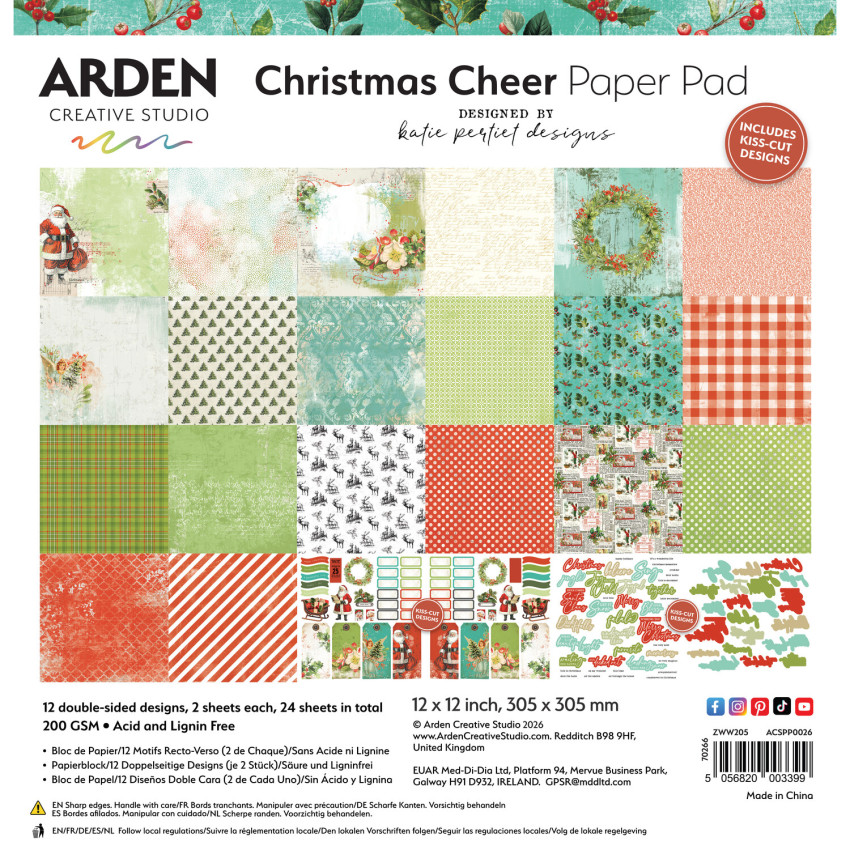 Arden Creative Studio - Designpapier "Christmas Cheer" by Katie Pertiet Paper Pack 12x12 Inch - 12 Bogen