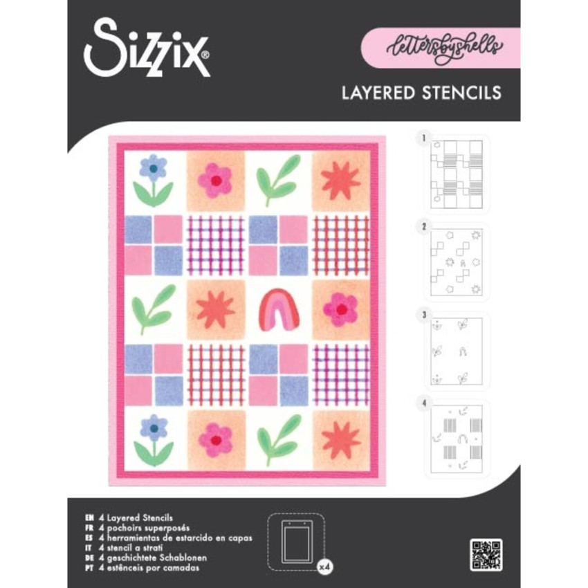 Sizzix - Schablone "Flowers & Stripe Pattern" Stencil Design by Letters by Shells