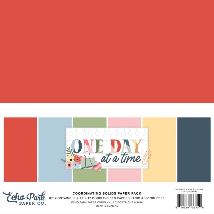 Echo Park - Cardstock "One Day At A Time" Coordinating Solids Paper 12x12 Inch - 6 Bogen