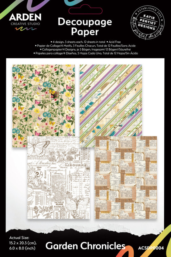 Arden Creative Studio - Decopatch Papier "Garden Chronicles" by Katie Pertiet Decoupage Paper 6x8 Inch - 12 Bogen