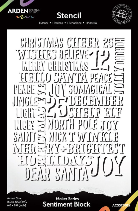 Arden Creative Studio - Schablone 6x8 Inch "Sentiment Block" by Katie Pertiet Stencil