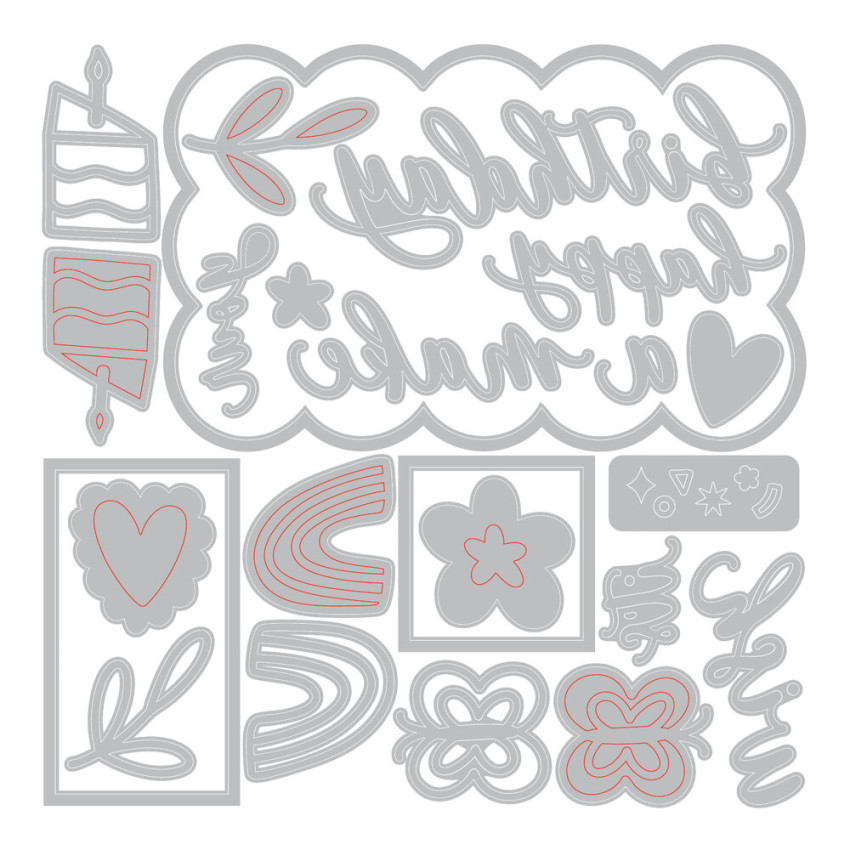Sizzix - Stanzschablone "Birthday Doodles by Letters" Thinlits Craft Dies by Shells