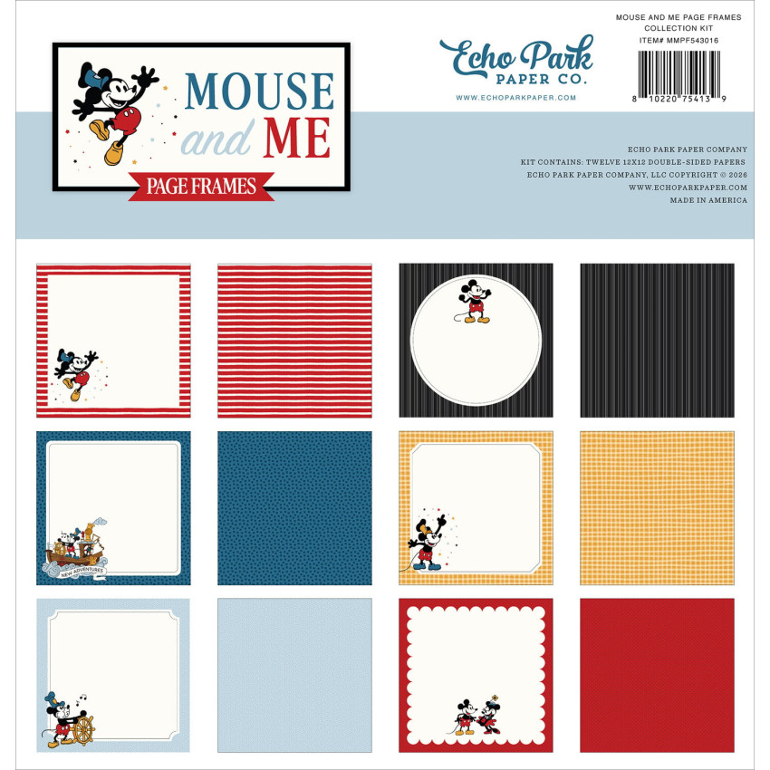 Echo Park - Designpapier "Mouse And Me Page Frames" Collection Kit 12x12 Inch - 12 Bogen