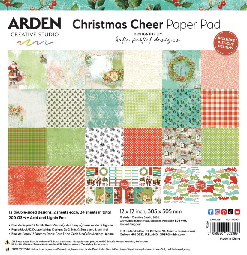Arden Creative Studio - Designpapier "Christmas Cheer" by Katie Pertiet Paper Pack 12x12 Inch - 12 Bogen