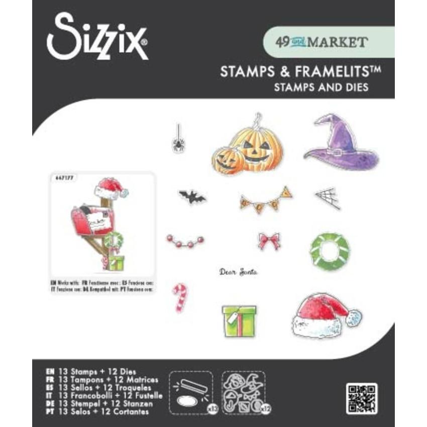Sizzix - Stanzschablone & Stempelset "Holiday Drop" Thinlits Craft Dies & Clear Stamps by by 49 & Market