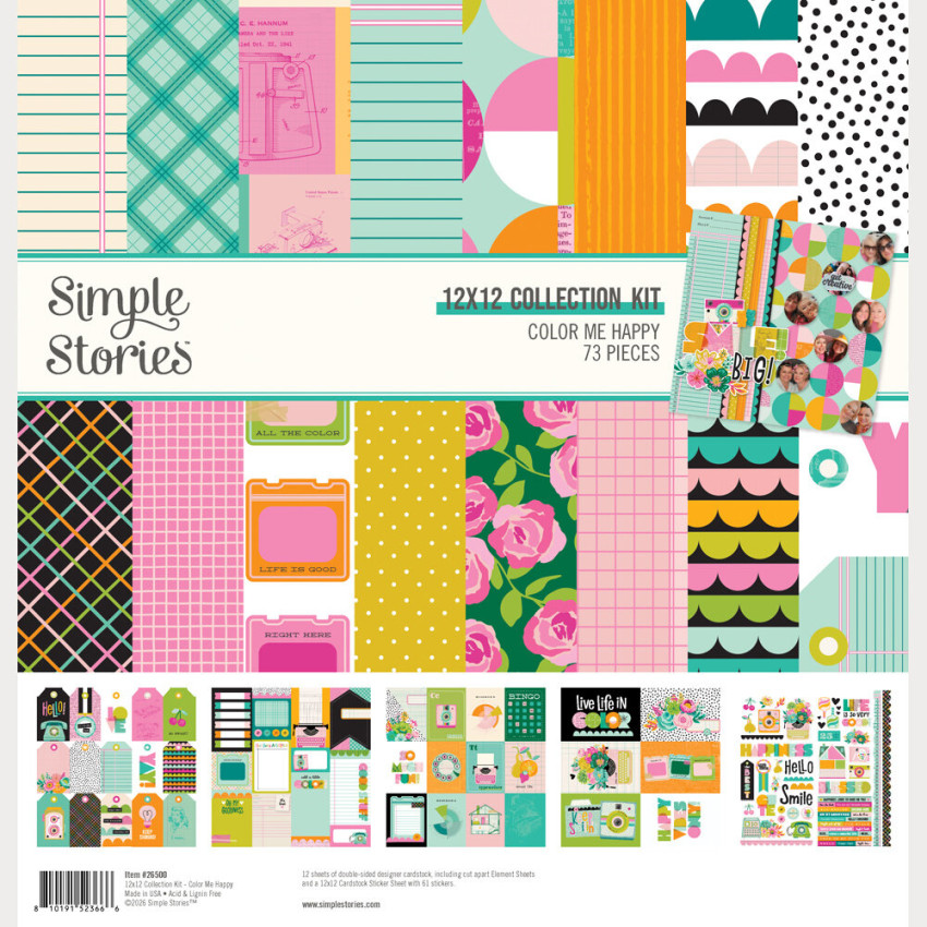 Simple Stories - Collectors Essential Kit "Color Me Happy" 12 Bogen Designpapier
