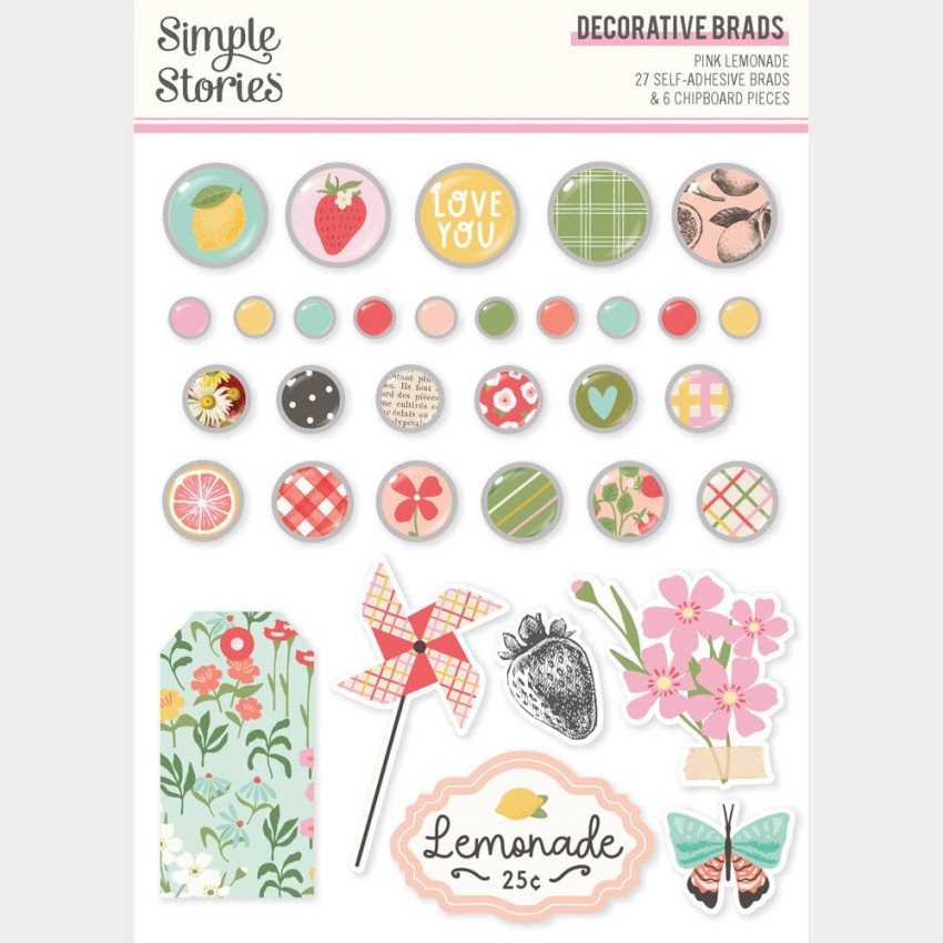 Simple Stories - Decorative Brads "Pink Lemonade"