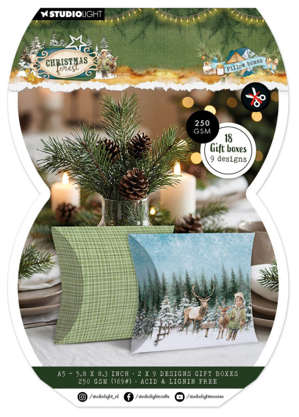 Studio Light - Papierblock für Geschenkboxen A5 "Pillow Boxes" Christmas Forest Gift Box Paper Pad - 18 Bogen