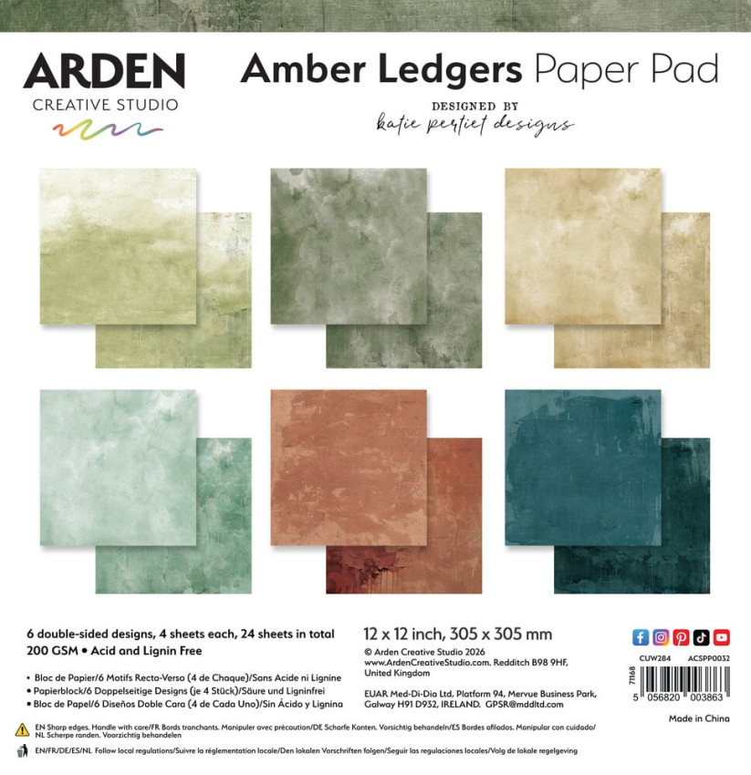 Arden Creative Studio - Designpapier "Amber Ledgers" Solids by Katie Pertiet Paper Pack 12x12 Inch - 12 Bogen
