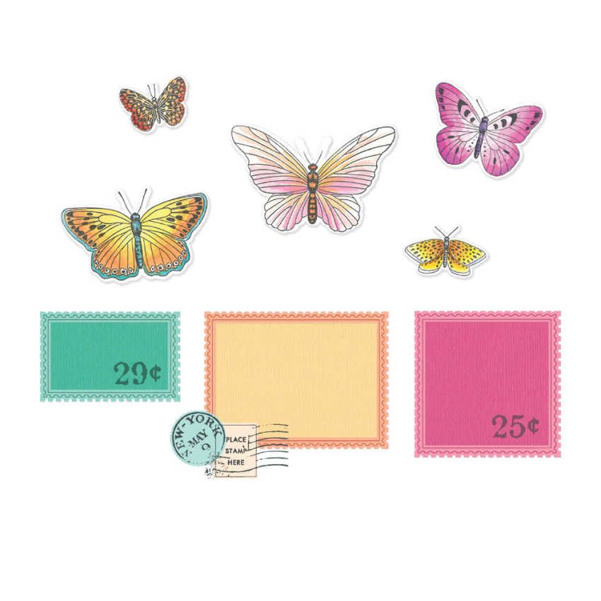 Sizzix - Stanzschablone & Stempelset "Postage Wings" Thinlits Craft Dies & Clear Stamps by by 49 & Market