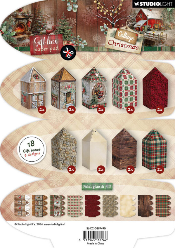 Studio Light - Papierblock für Geschenkboxen A5 "House Box" Cottage Christmas Gift Box Paper Pad - 18 Bogen