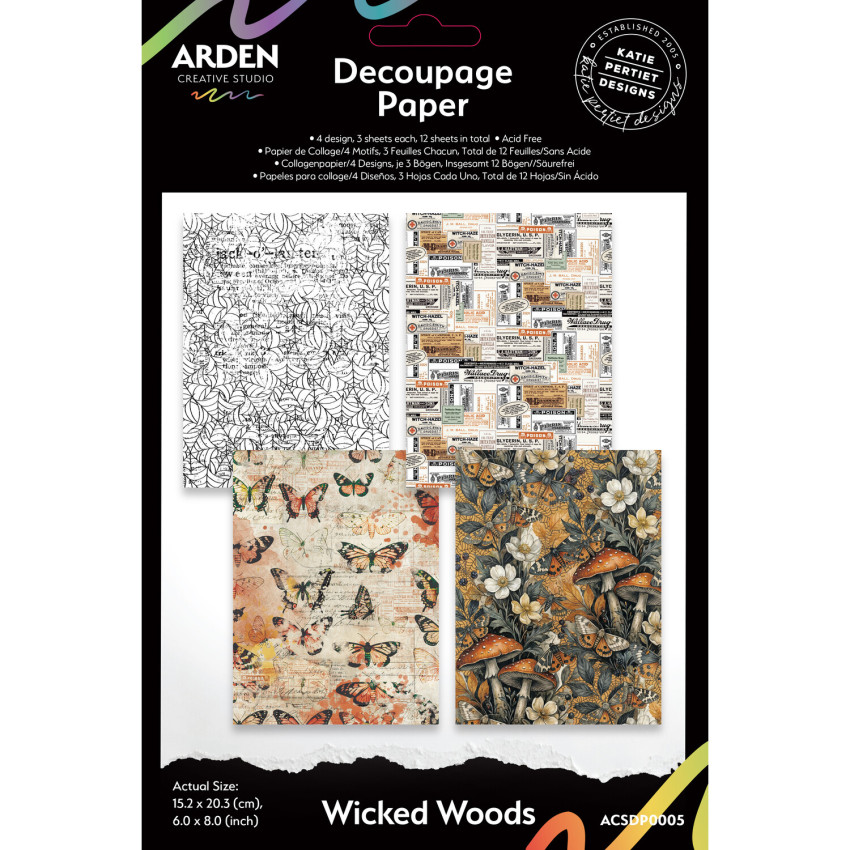 Arden Creative Studio - Decopatch Papier "Wicked Woods" by Katie Pertiet Decoupage Paper 6x8 Inch - 12 Bogen