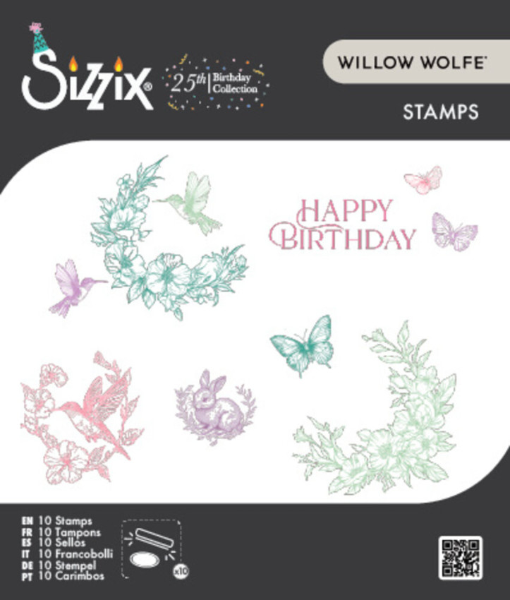 Sizzix - Stempelset "Birthday Blooms" Clear Stamps Design by Willow Wolfe