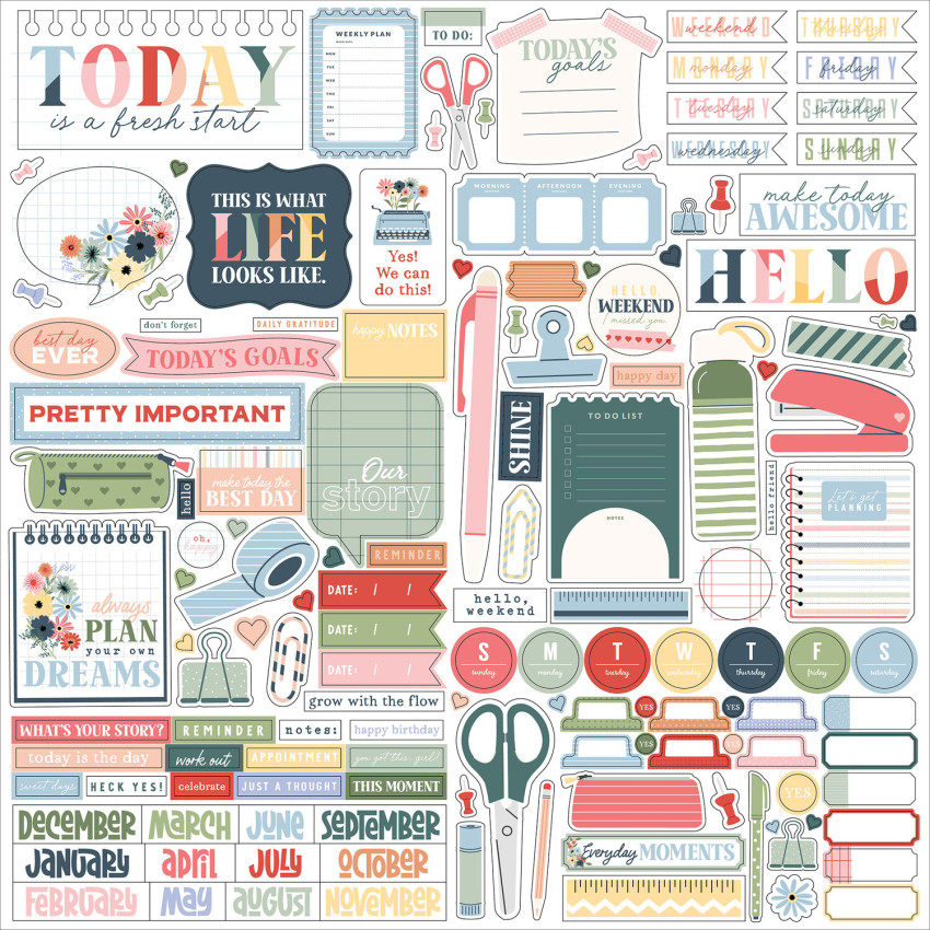 Echo Park - Aufkleber "One Day At A Time" Element Sticker 12x12 Inch