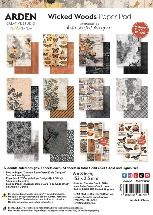 Arden Creative Studio - Designpapier "Wicked Woods" Katie Pertiet Paper Pack 6x8 Inch - 12 Bogen