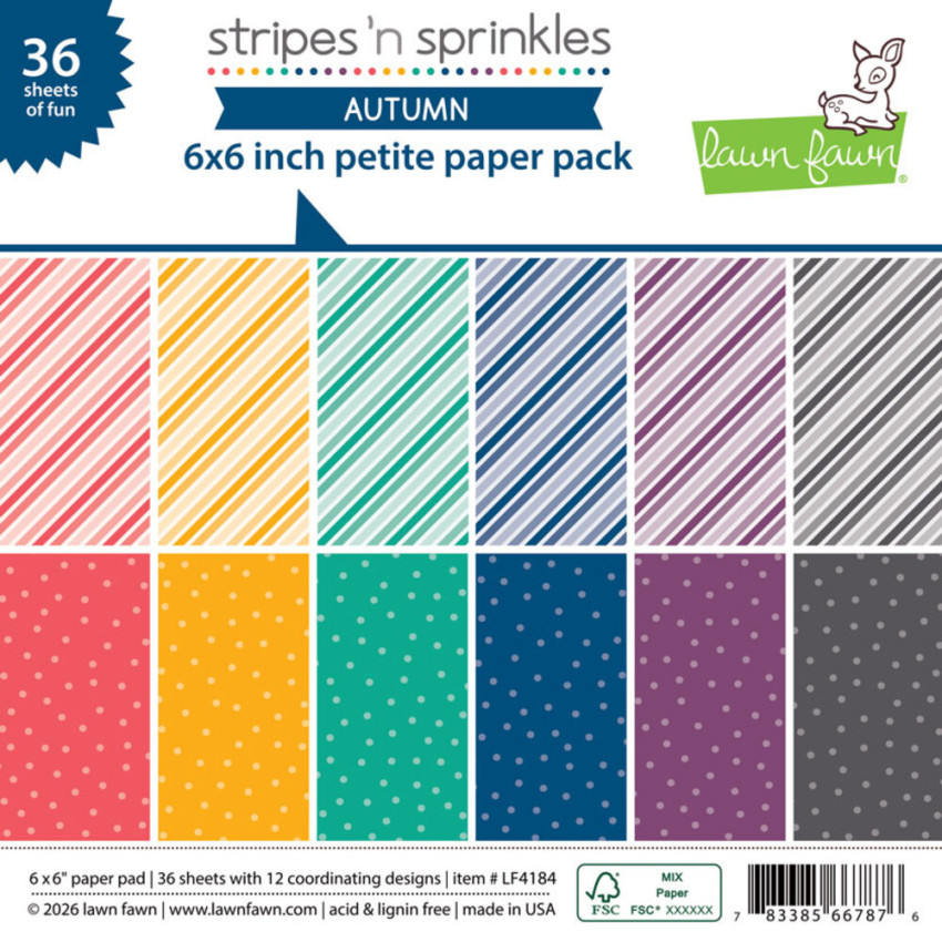 Lawn Fawn - Designpapier "Stripes 'n Sprinkles Autumn" Petite Paper Pack 6x6 Inch - 36 Bogen