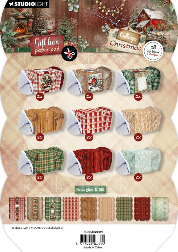 Studio Light - Papierblock für Geschenkboxen A5 "Christmas Cracker" Cottage Christmas Gift Box Paper Pad - 18 Bogen
