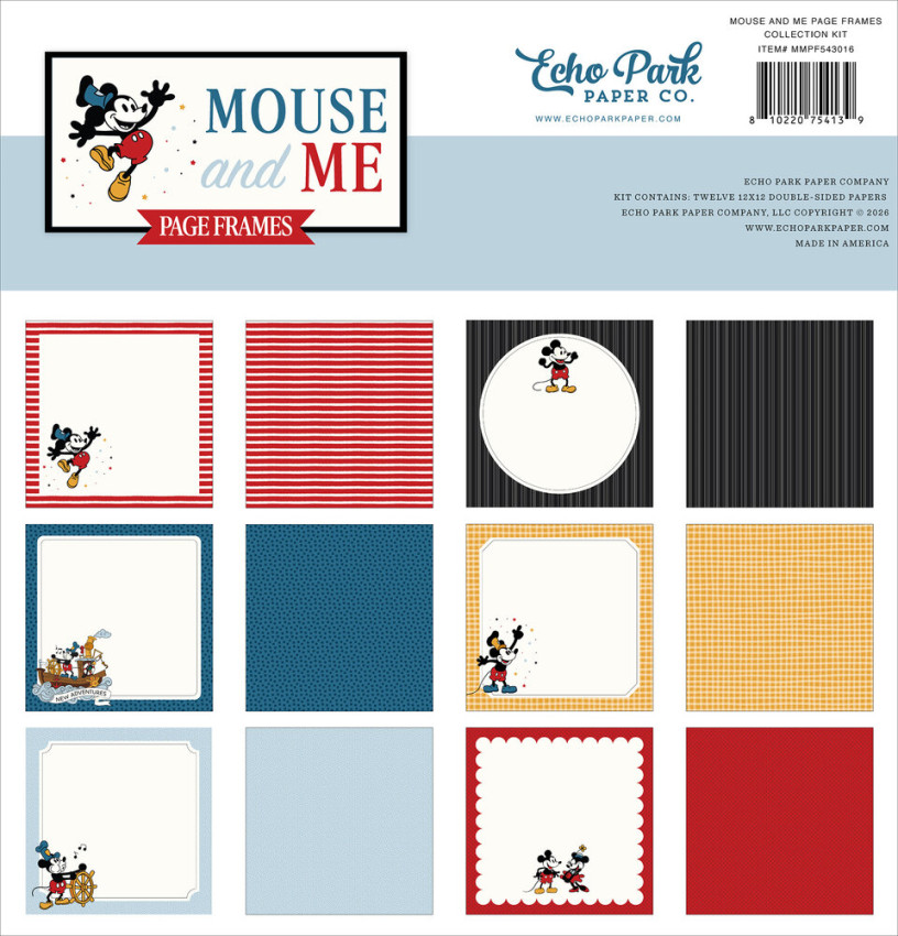 Echo Park - Designpapier "Mouse And Me Page Frames" Collection Kit 12x12 Inch - 12 Bogen