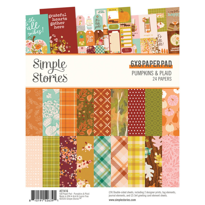 Simple Stories - Designpapier "Pumpkins & Plaid" Paper Pack 6x8 Inch - 24 Bogen