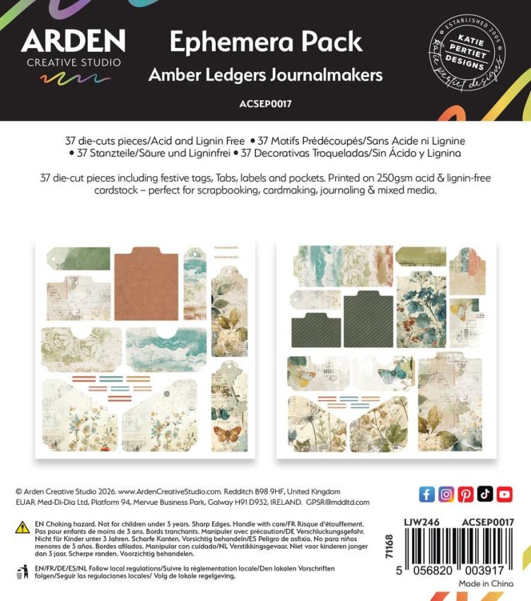 Arden Creative Studio - Stanzteile "Amber Ledgers" Ephemera Journalmakers by Katie Pertiet