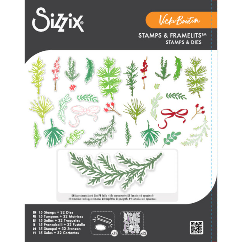 Sizzix - Stanzschablone & Stempelset "Winter Greenery" Thinlits Craft Dies & Clear Stamps by by Vicki Boutin