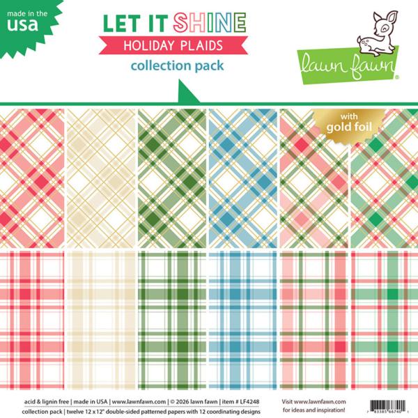 Lawn Fawn - Designpapier "Let It Shine Holiday Plaids" Collection Pack 12x12 Inch - 12 Bogen