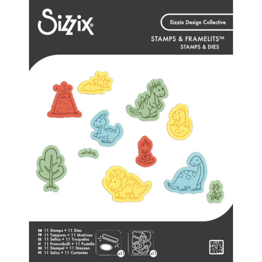 Sizzix - Stempelset & Stanzschablone "Dinosaur Adventures" Kid Create Clear Stamps Set & Framelits Die