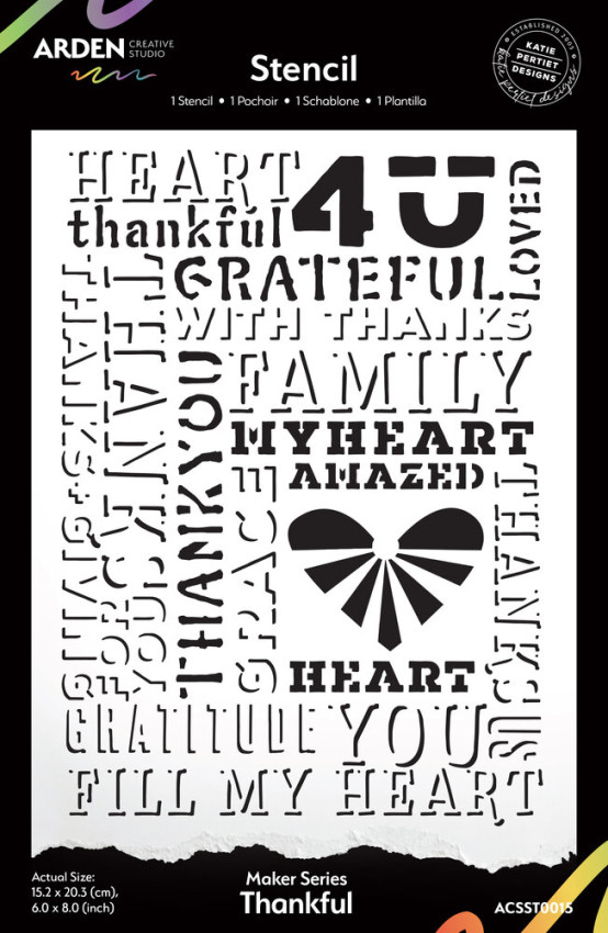 Arden Creative Studio - Schablone 6x8 Inch "Thankful" Stencil by Katie Pertiet
