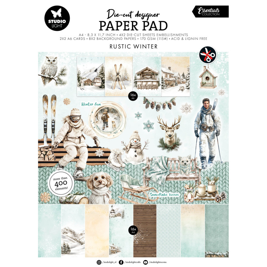 Studio Light - Stanzpapierbblock "Rustic Winter" Die Cut Paper Pad A4 - 28 Bogen