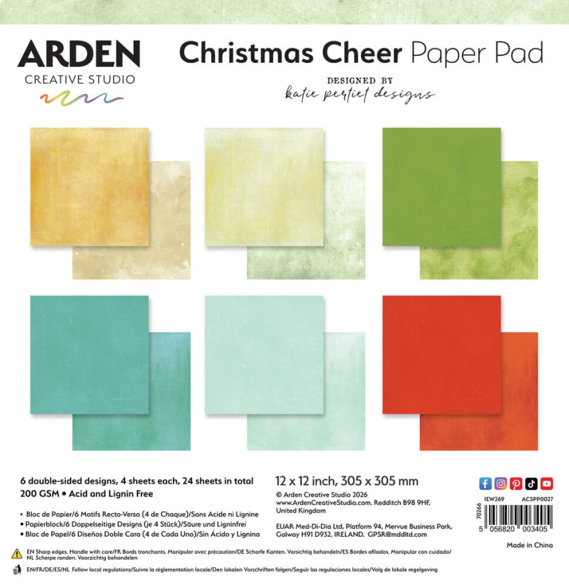 Arden Creative Studio - Designpapier "Christmas Cheer" by Katie Pertiet Paper Pack 12x12 Inch - 12 Bogen