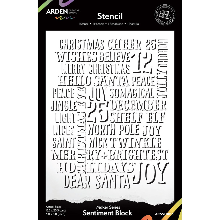 Arden Creative Studio - Schablone 6x8 Inch "Sentiment Block" by Katie Pertiet Stencil