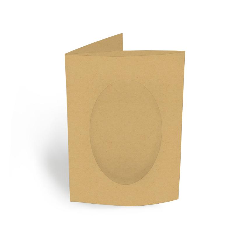Passepartoutkarte oval 3-Fach DIN A6 in kraft sand