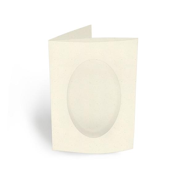 Passepartoutkarte oval 3-Fach DIN A6 in recycling bermgras