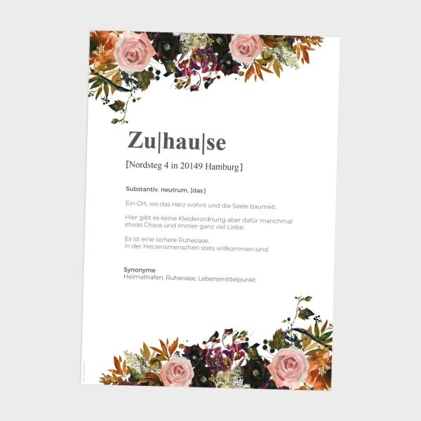 Definitionsposter "Zuhause 2" | Geschenkidee | Personalisiert  | individuelles Bild | Wörterbuch