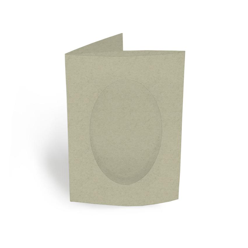 Passepartoutkarte oval 3-Fach DIN A6 in kraft moosgrau