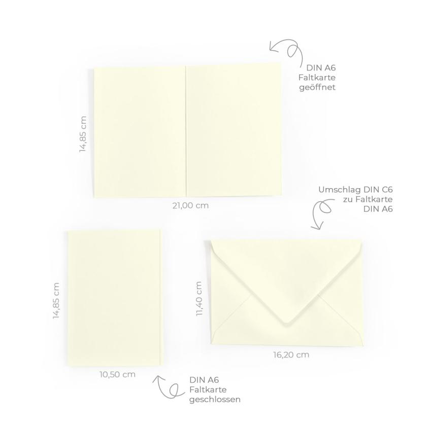 Faltkarte DIN A6 mit Briefumschlag DIN C6 in hellcreme