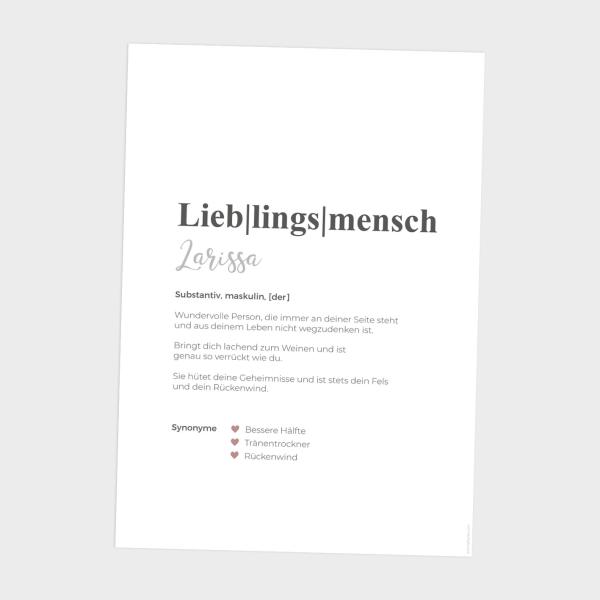 Definitionsposter "Lieblingsmensch 1" | Geschenkidee | Personalisiert  | individuelles Bild | Wörterbuch