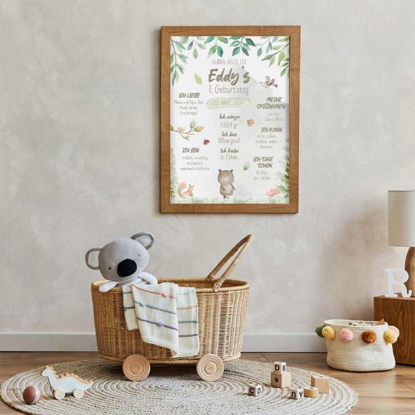 Geburtstagsposter "Waldtiere" | Geschenk 1. Geburtstag | Meilensteintafel | Einschulung | Personalisiertes Geschenk