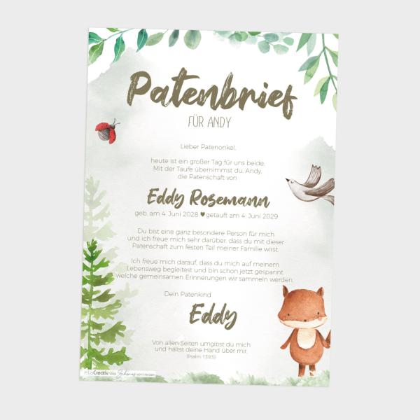 Patenbrief "Waldtiere" | Taufgeschenk | Taufe | Patengeschenk | personalisiert