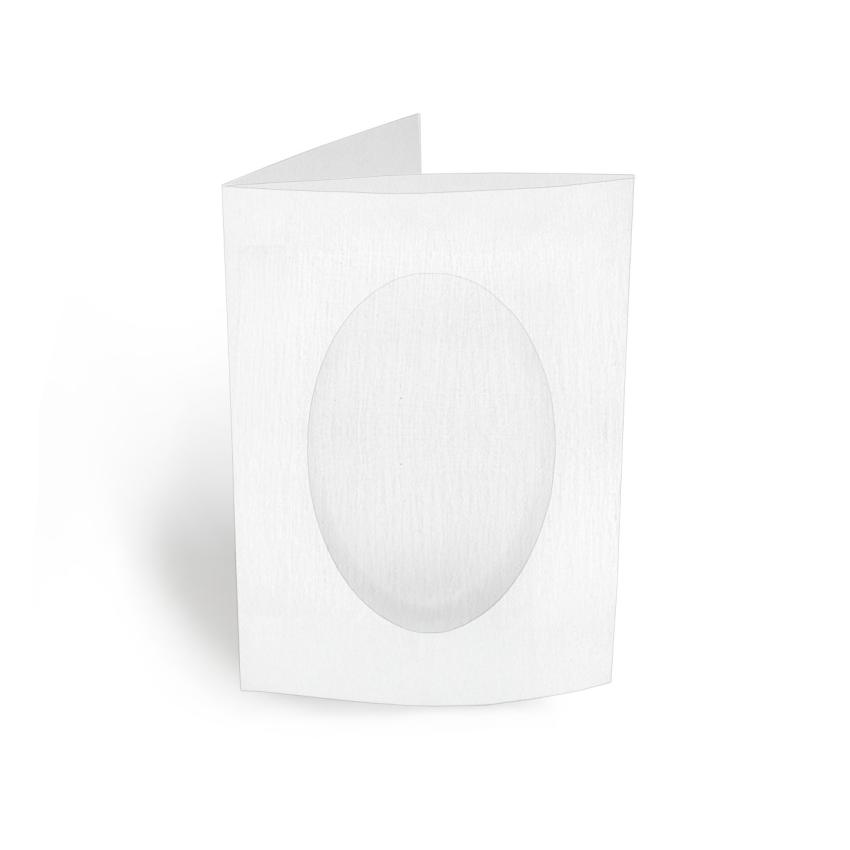 Passepartoutkarte oval 3-Fach DIN A6 in leinen (weiss)