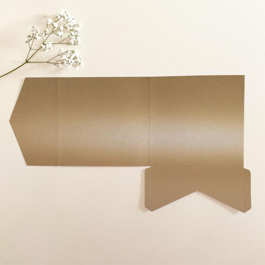 Pocketfold-Karte Quadrat (15x15) Premium-Karton "Perlmutt Antik Gold" Exklusiv Line