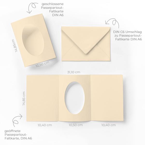 Passepartoutkarte mit ovalem Ausschnitt und Briefumschlag, DIN C6 in creme