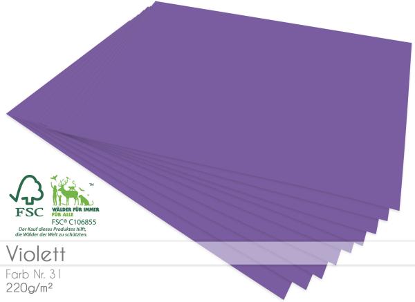 Cardstock "Premium" - Bastelpapier 220g/m² DIN A4 in violett - 25 Bogen