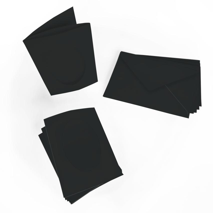 Passepartoutkarte mit ovalem Ausschnitt und Briefumschlag, DIN C6 in schwarz