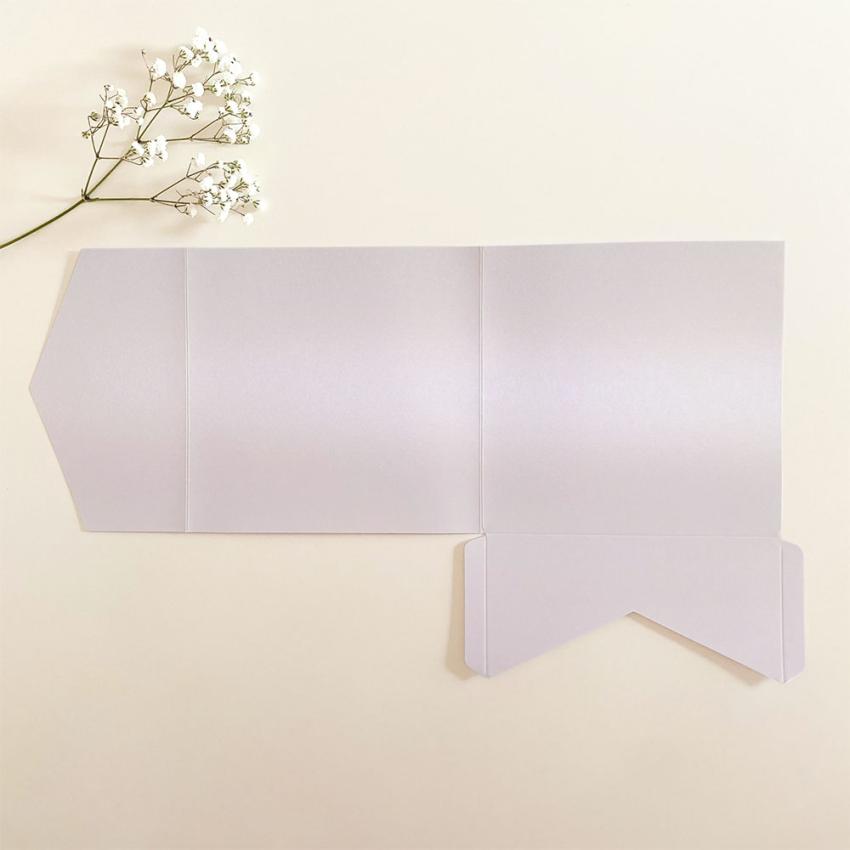 Pocketfold-Karte Quadrat (15x15) Premium-Karton "Perlmutt Weissgold" Exklusiv Line