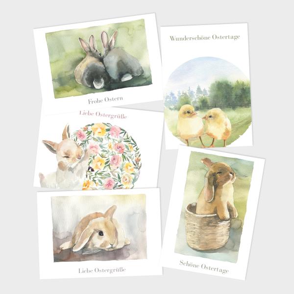 Ostergrußkarten-Bundle DIN A6 "Ostern Aquarell" | Grußkarten-Set | Postkarten | Ostergrüße